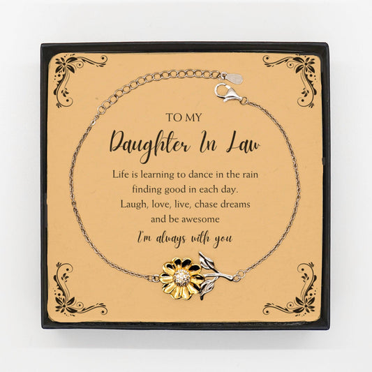 Daughter In Law Sunflower Bracelet, Motivational Birthday Christmas Graduation Gifts - Life is learning to dance in the rain, finding good in each day. I'm al - Mallard Moon Gift Shop