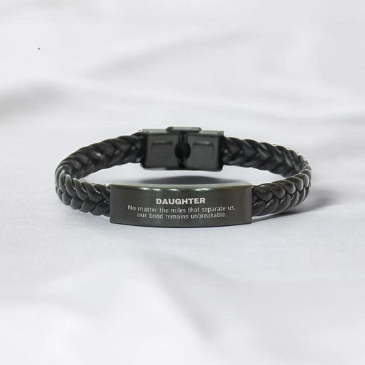 Daughter Long Distance Relationship No matter the miles that separate us, Our Bond Remains Unbreakable Braided Leather Bracelet Birthday Graduation Christmas Unique Gifts - Mallard Moon Gift Shop