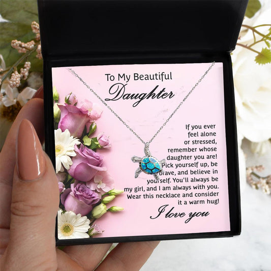 Daughter Opal Sea Turtle Pendant Necklace Graduation Sweet 16, 21st Birthday Gift, Mother Daughter Keepsake Jewelry, Stepdaughter Present - Mallard Moon Gift Shop