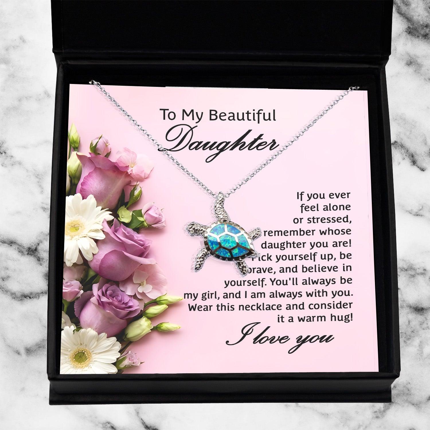 Daughter Opal Sea Turtle Pendant Necklace Graduation Sweet 16, 21st Birthday Gift, Mother Daughter Keepsake Jewelry, Stepdaughter Present - Mallard Moon Gift Shop