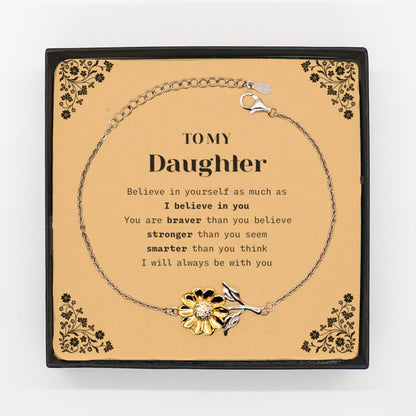 Daughter Sunflower Bracelet - You are braver than you believe, stronger than you seem, Inspirational Birthday, Christmas Graduation Gifts - Mallard Moon Gift Shop