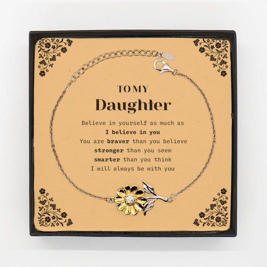 Daughter Sunflower Bracelet - You are braver than you believe, stronger than you seem, Inspirational Birthday, Christmas Graduation Gifts - Mallard Moon Gift Shop