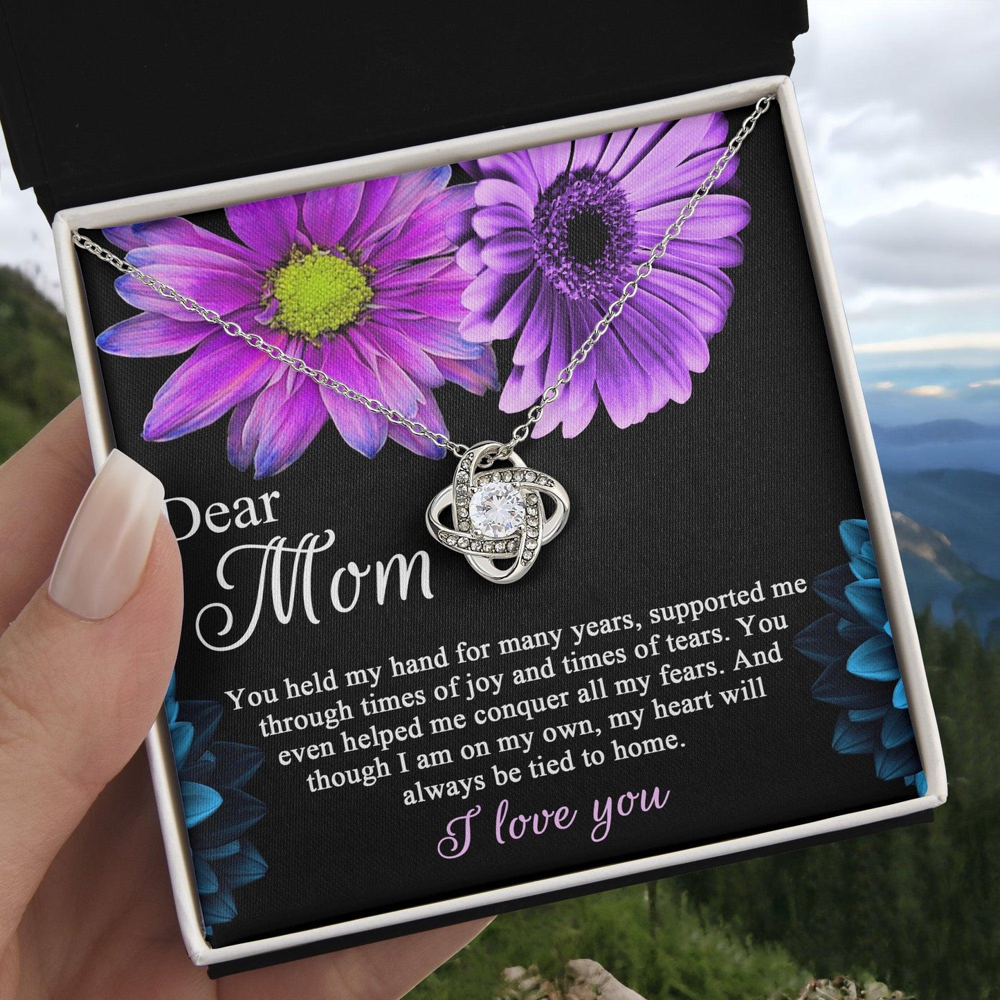 Dear Mom You Held My Hand Through the Years Love Knot Necklace