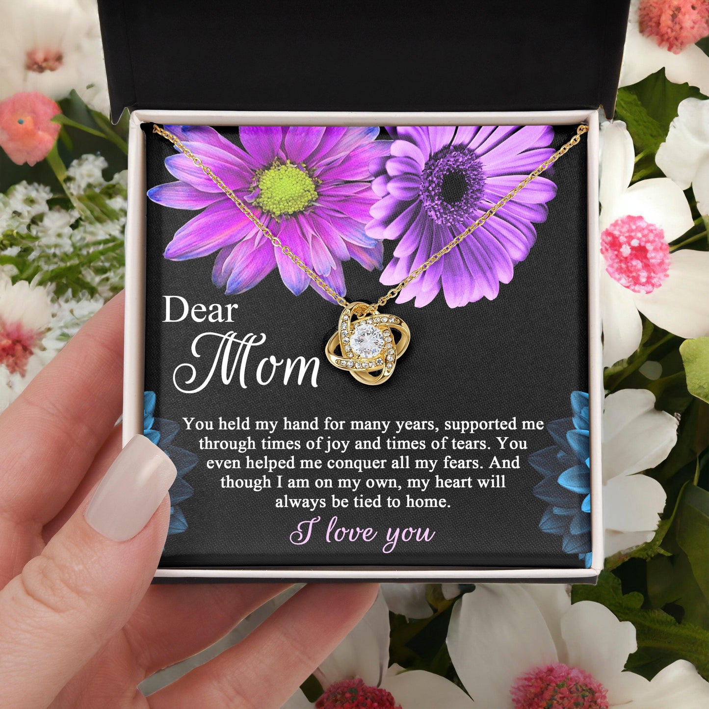 Dear Mom You Held My Hand Through the Years Love Knot Necklace