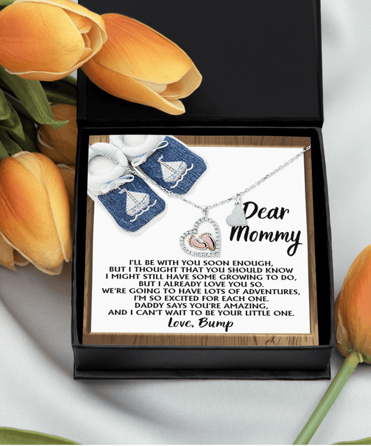 Dear Mommy I Already Love You Pregnancy Baby Feet Charm Necklace Gift for New Mom - Mallard Moon Gift Shop