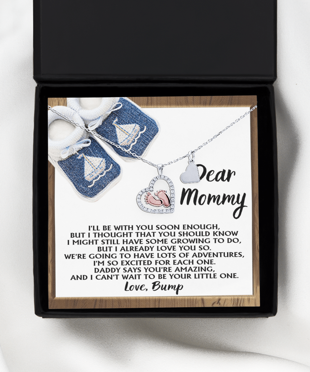 Dear Mommy I Already Love You Pregnancy Baby Feet Charm Necklace Gift for New Mom - Mallard Moon Gift Shop