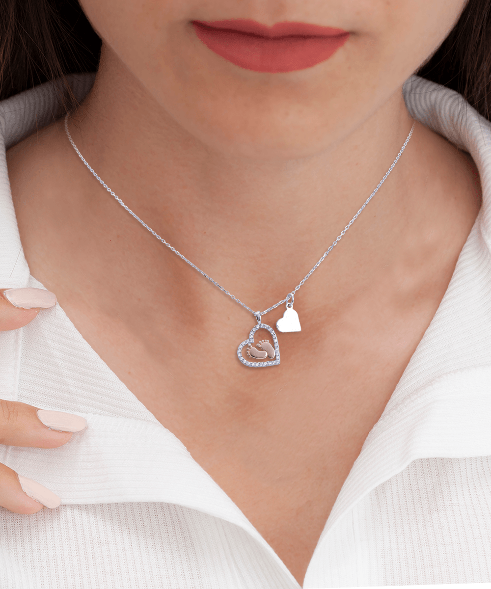 Dear Mommy I Already Love You Pregnancy Baby Feet Charm Necklace Gift for New Mom - Mallard Moon Gift Shop