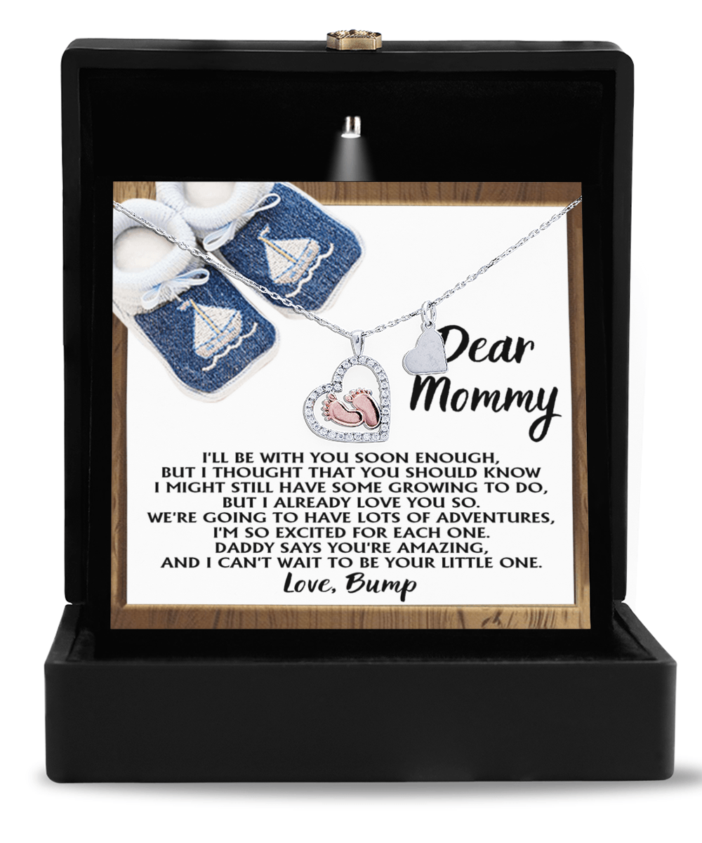 Dear Mommy I Already Love You Pregnancy Baby Feet Charm Necklace Gift for New Mom - Mallard Moon Gift Shop