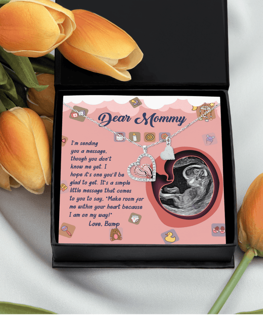 Dear Mommy I Am On My Way Baby Feet Charm Pendant Necklace - Mallard Moon Gift Shop