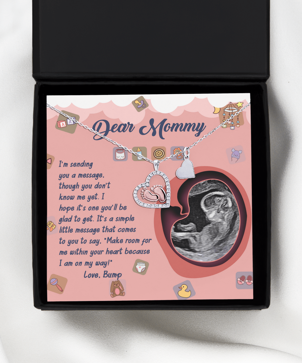 Dear Mommy I Am On My Way Baby Feet Charm Pendant Necklace - Mallard Moon Gift Shop