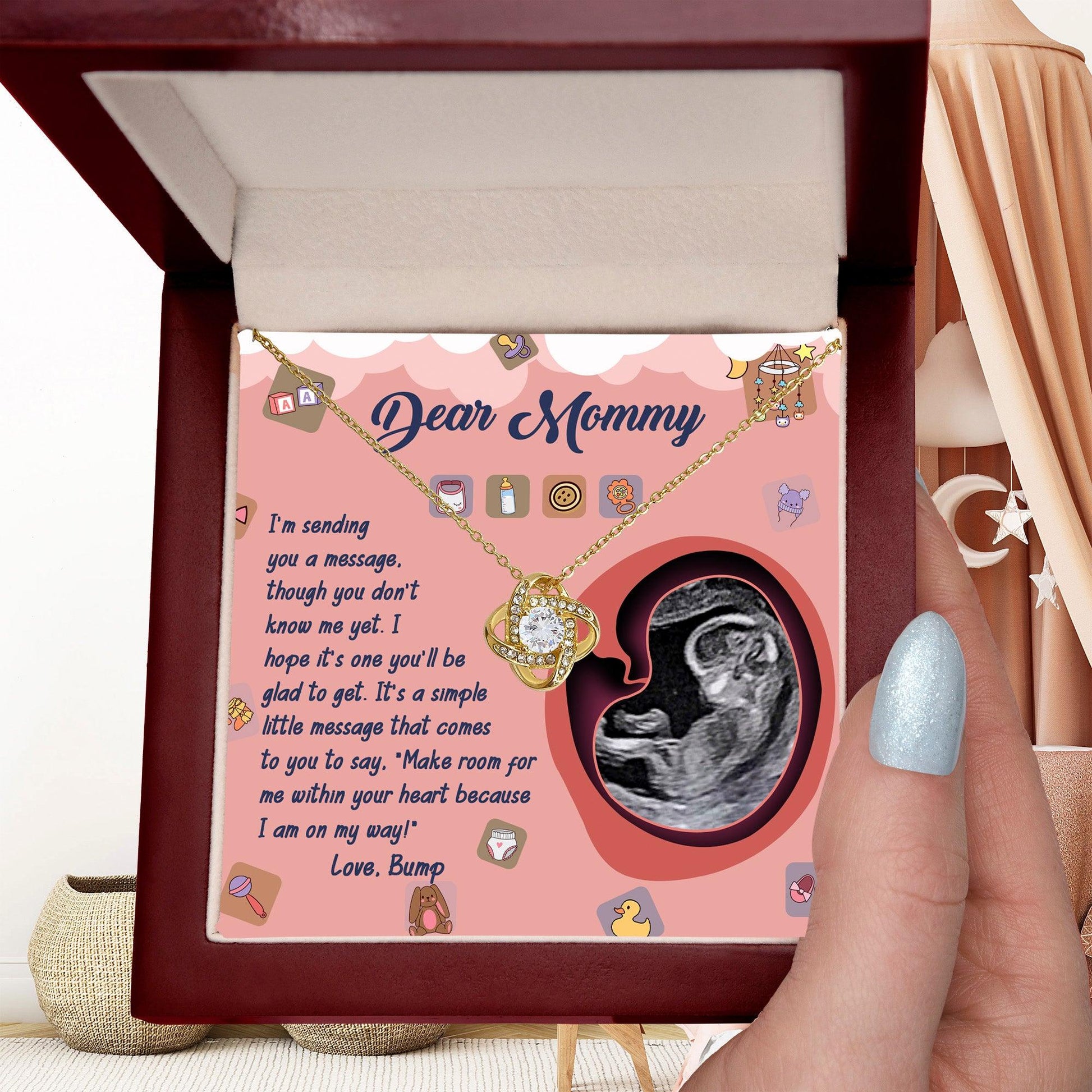 Dear Mommy To Be I Am On My Way - Love Knot Necklace - Mallard Moon Gift Shop