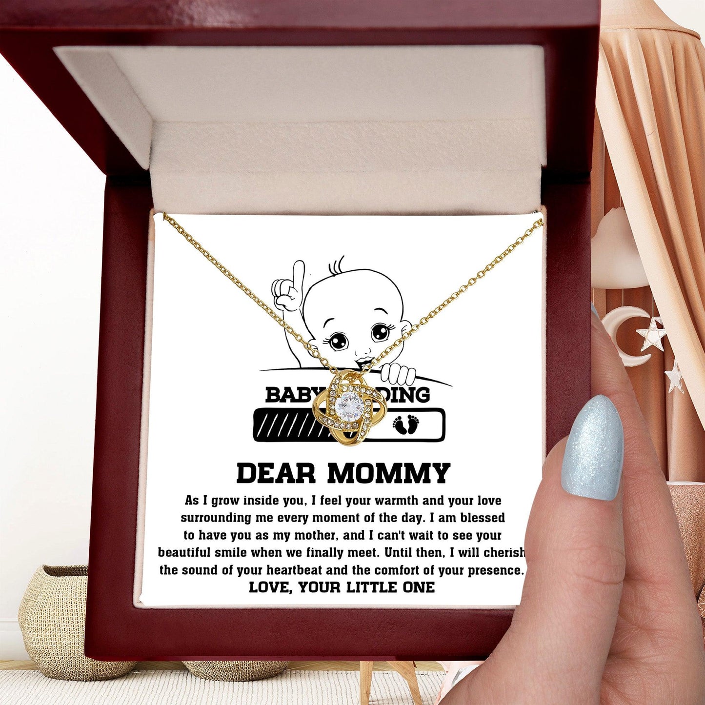 Dear Mommy Your Little One Can't Wait to See your Smile - Love Knot Necklace - Mallard Moon Gift Shop