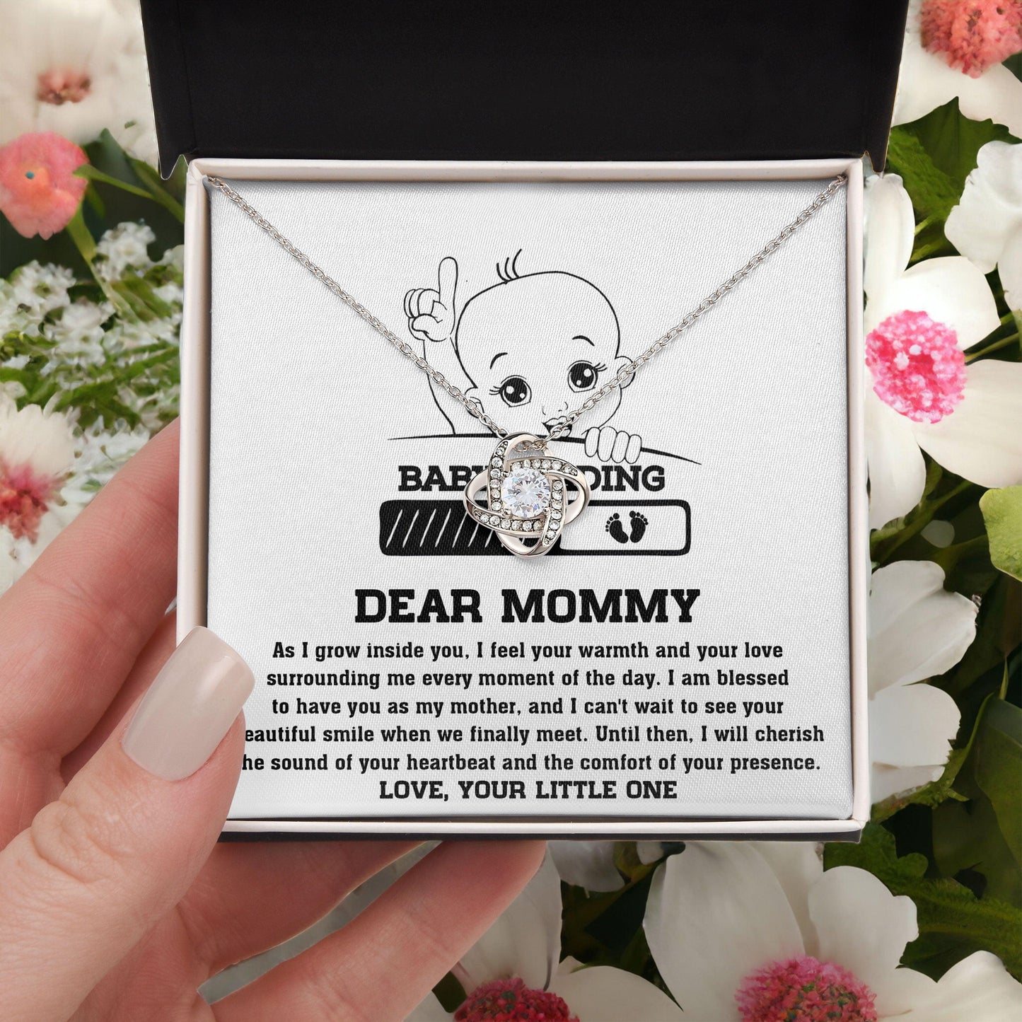 Dear Mommy Your Little One Can't Wait to See your Smile - Love Knot Necklace - Mallard Moon Gift Shop