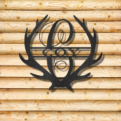 Deer Antler Personalized Initial Name Metal Art Wall Sign - Mallard Moon Gift Shop