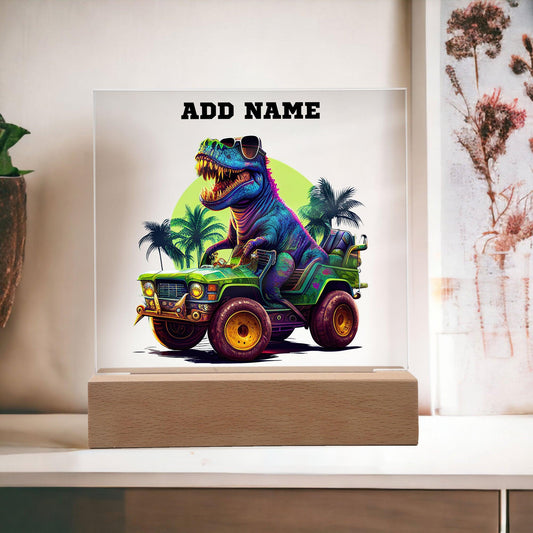Dinosaur Monster Truck Personalized Acrylic Plaque Nightlight - Mallard Moon Gift Shop