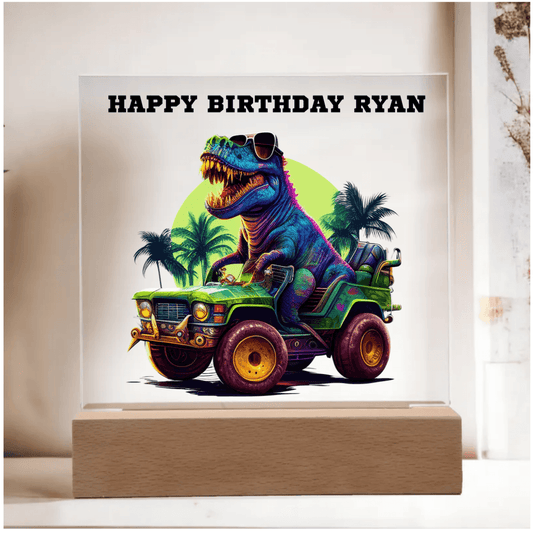 Dinosaur Monster Truck Personalized Acrylic Plaque Nightlight - Mallard Moon Gift Shop