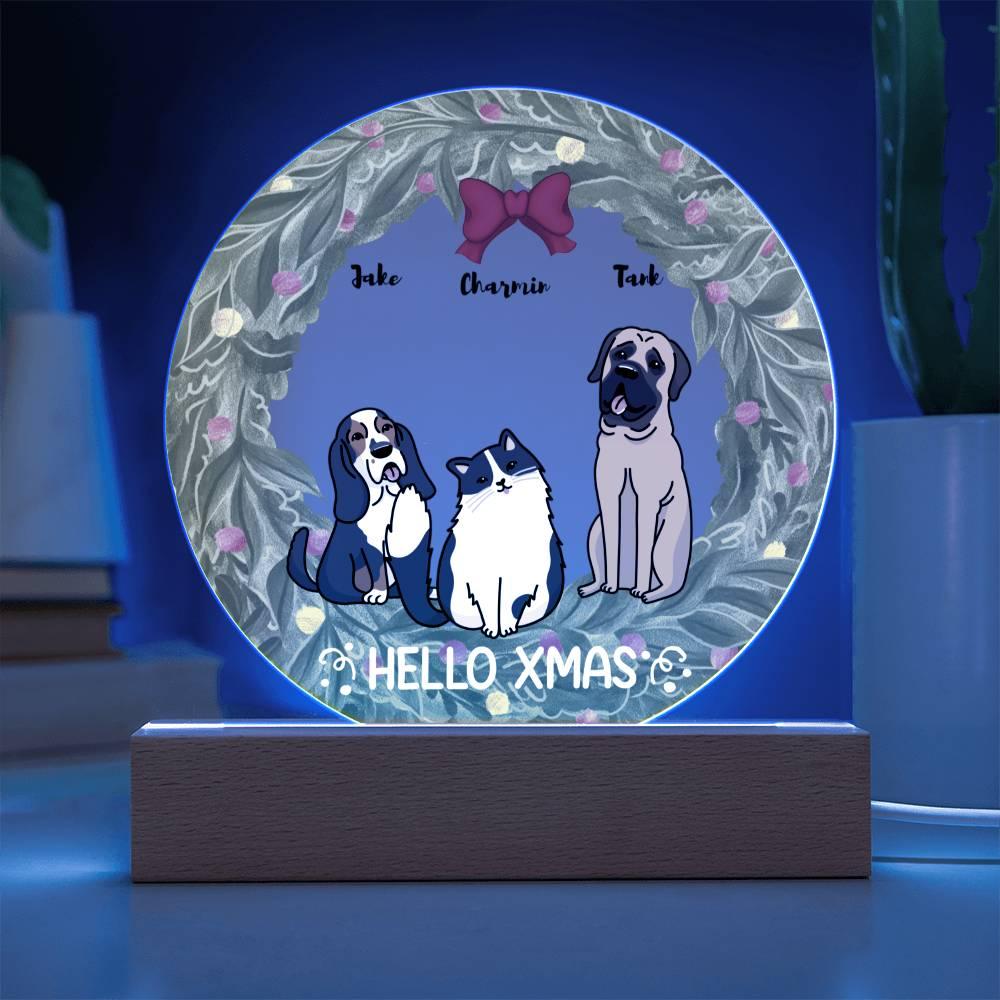 Dog and Cat Holiday Wreath Personalized Acrylic Plaque - Mallard Moon Gift Shop