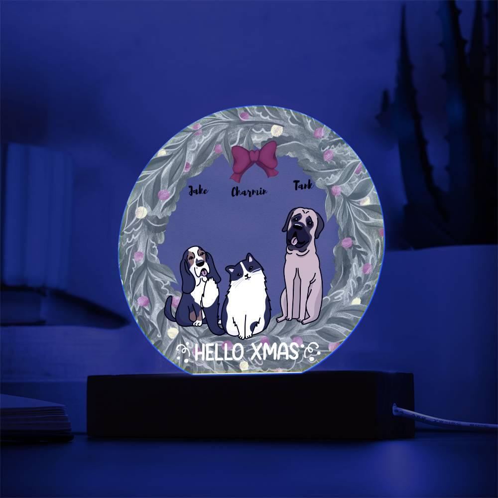 Dog and Cat Holiday Wreath Personalized Acrylic Plaque - Mallard Moon Gift Shop