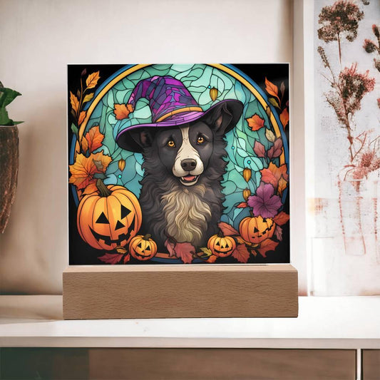 Dog Halloween Portrait Stained Glass Acrylic Plaque - Mallard Moon Gift Shop