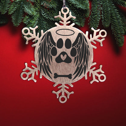 Personalized Pet Name Angel Remembrance Laser Engraved Stainless Steel Snowflake Tree Ornament