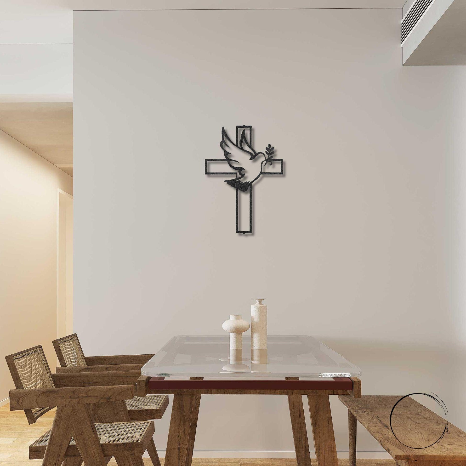 Dove and Cross Personalized Name Indoor Outdoor Steel Wall Sign Metal Art - Mallard Moon Gift Shop