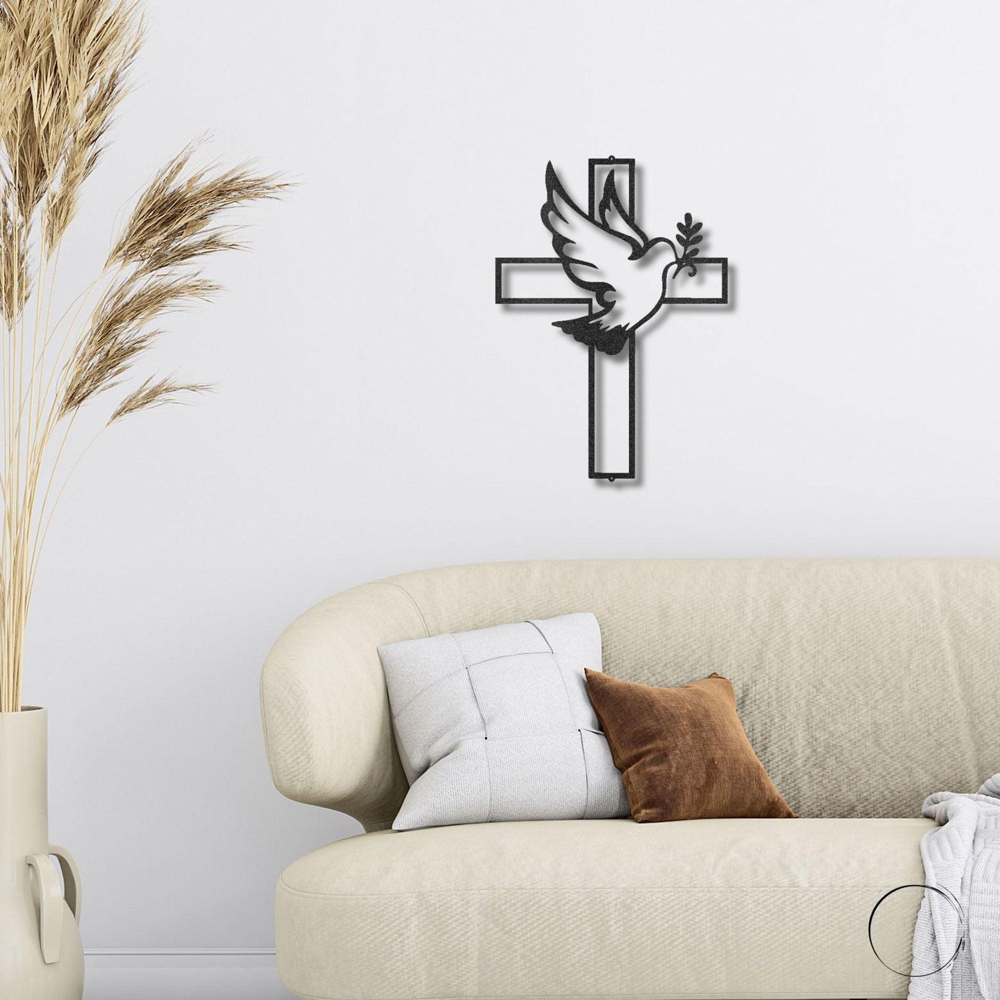 Dove and Cross Personalized Name Indoor Outdoor Steel Wall Sign Metal Art - Mallard Moon Gift Shop