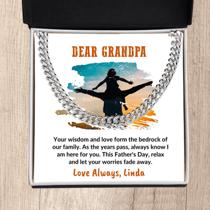 Gift for Dad Personalized Cuban Chain Link Necklace - Your Wisdom and Love Form the Bedrock of Our Family