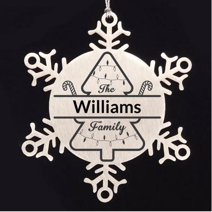 Personalized Snowflake Christmas Tree Ornament Family Name Laser Engraved Stainless Steel Durable, Shatterproof Seasonal Decor  Keepsake