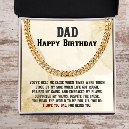 Dad Birthday, Christmas, Father's Day Personalized Cuban Link Chain Necklace - You Mean the World to Me