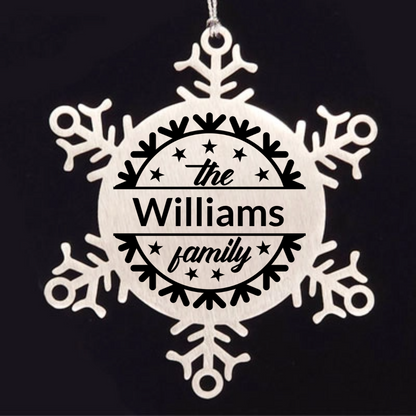 Personalized Family Name Snowflake Stainless Steel Engraved Ornament