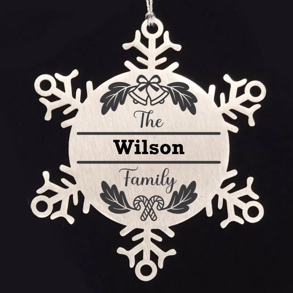 Personalized Christmas Bells Family Name Laser Engraved Stainless Steel Snowflake Tree Ornament