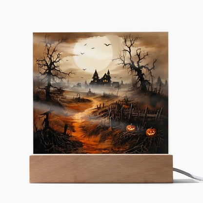 Eerie Elegance: Haunted Mansion Acrylic Halloween Plaque - Mallard Moon Gift Shop