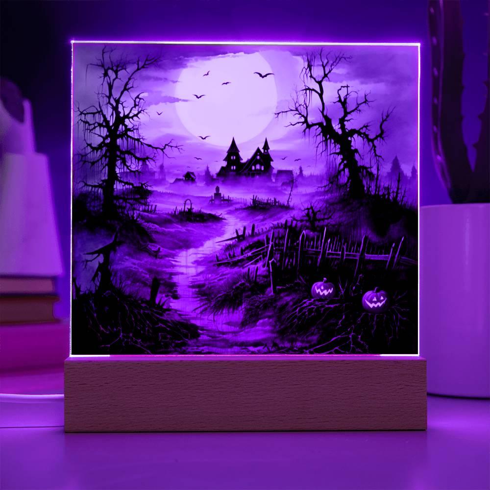 Eerie Elegance: Haunted Mansion Acrylic Halloween Plaque - Mallard Moon Gift Shop