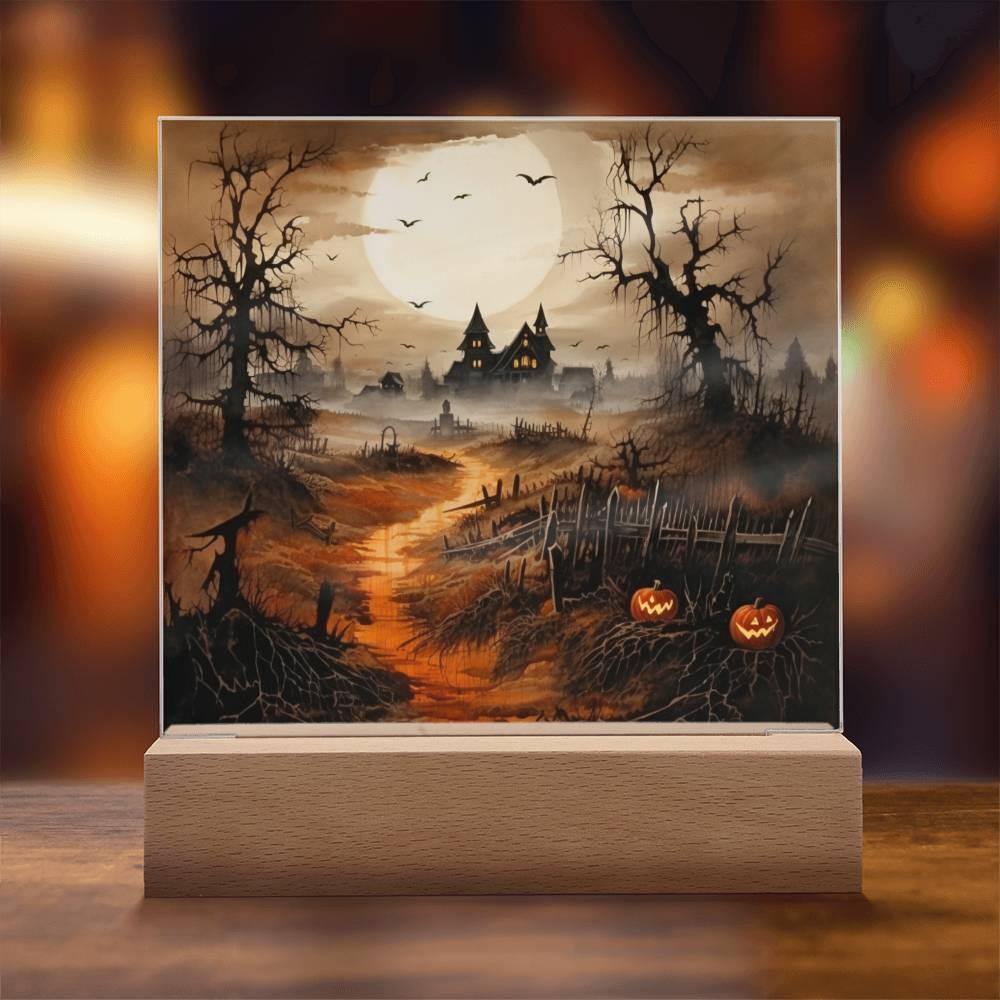 Eerie Elegance: Haunted Mansion Acrylic Halloween Plaque - Mallard Moon Gift Shop