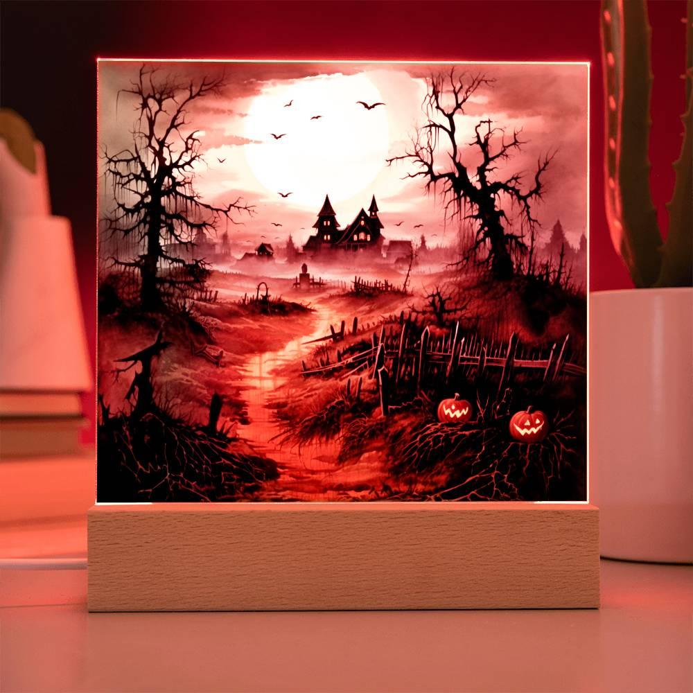 Eerie Elegance: Haunted Mansion Acrylic Halloween Plaque - Mallard Moon Gift Shop