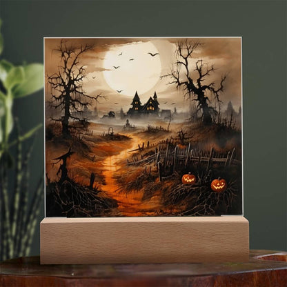 Eerie Elegance: Haunted Mansion Acrylic Halloween Plaque - Mallard Moon Gift Shop