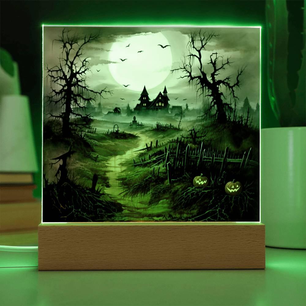 Eerie Elegance: Haunted Mansion Acrylic Halloween Plaque - Mallard Moon Gift Shop