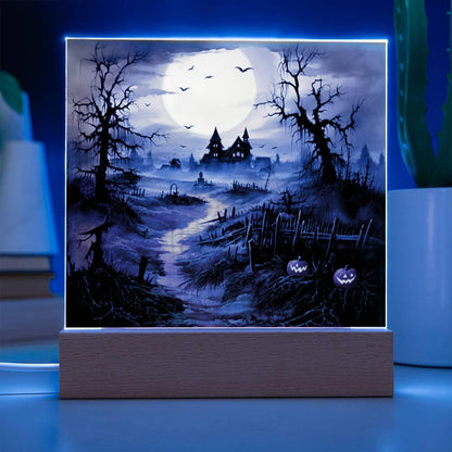 Eerie Elegance: Haunted Mansion Acrylic Halloween Plaque - Mallard Moon Gift Shop