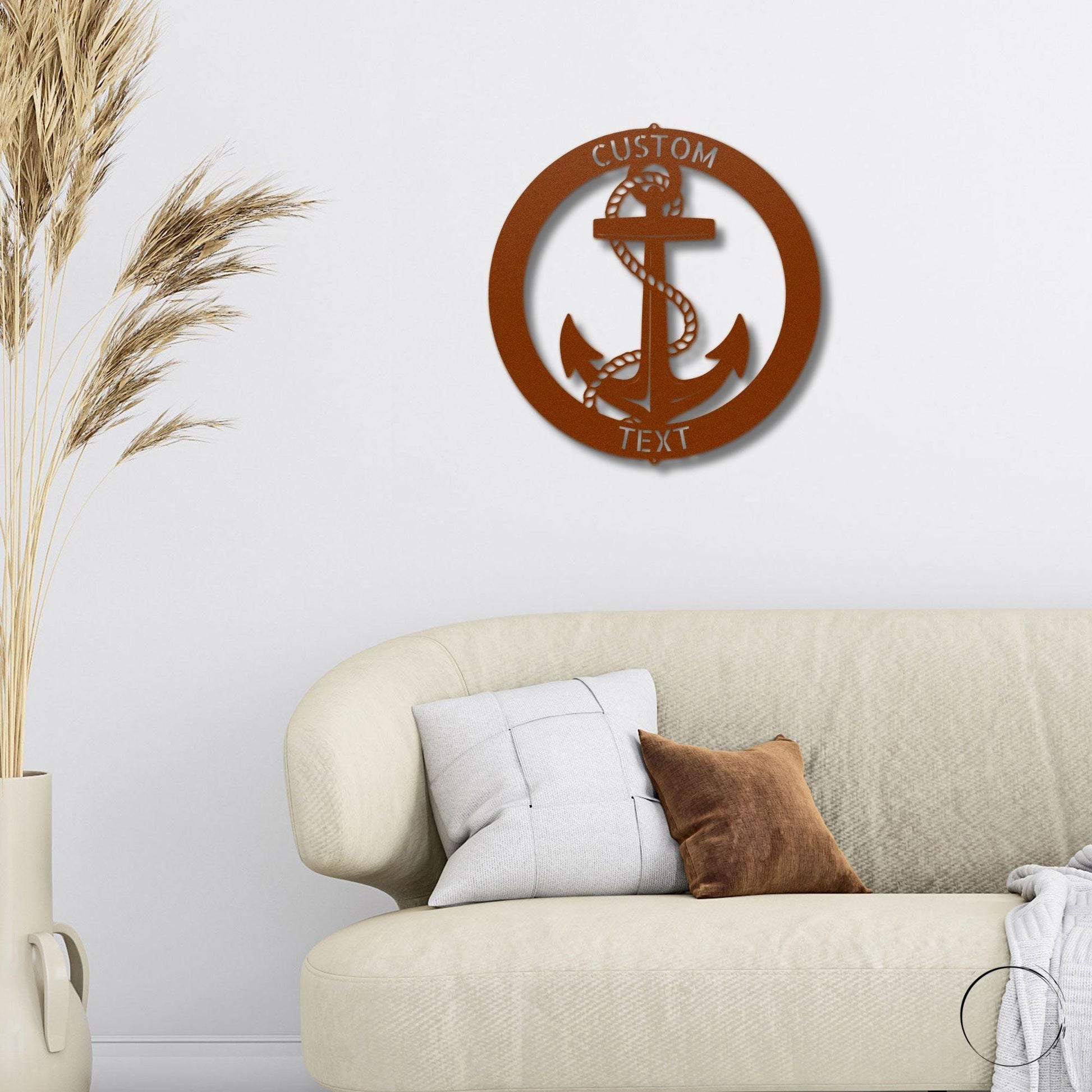 Elaborate Anchor Ring Personalized Name Indoor Outdoor Steel Wall Sign Metal Art - Mallard Moon Gift Shop