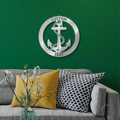 Elaborate Anchor Ring Personalized Name Indoor Outdoor Steel Wall Sign Metal Art - Mallard Moon Gift Shop