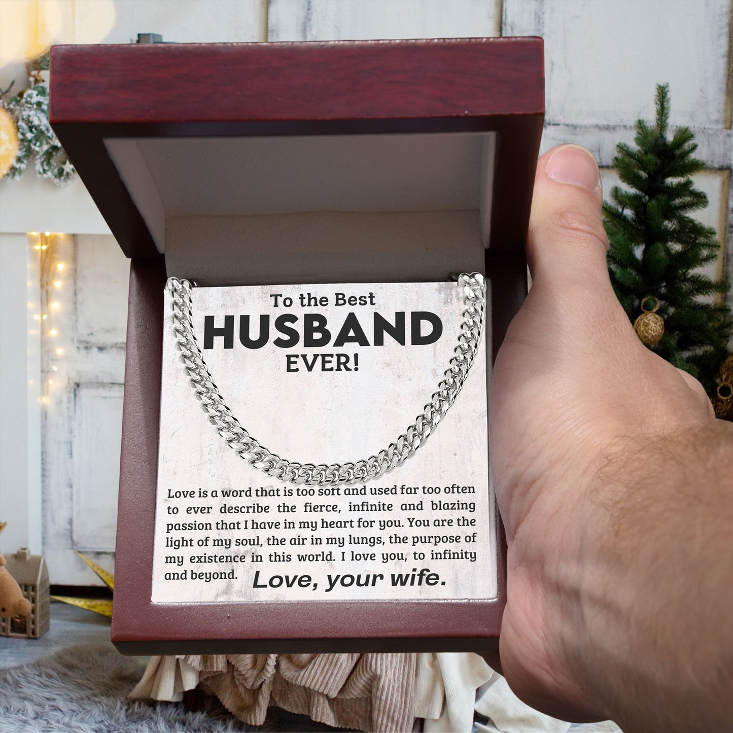 To My Husband -Love You to Infinity and Beyond - Cuban Link Chain Necklace
