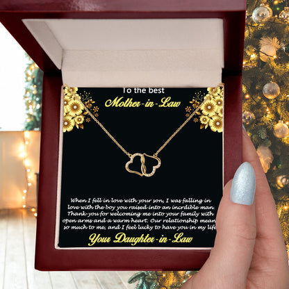 Gift for Mother-in-Law from Daughter-in-Law Gold Heart Pendant Necklace with Real Diamonds Custom Message Card
