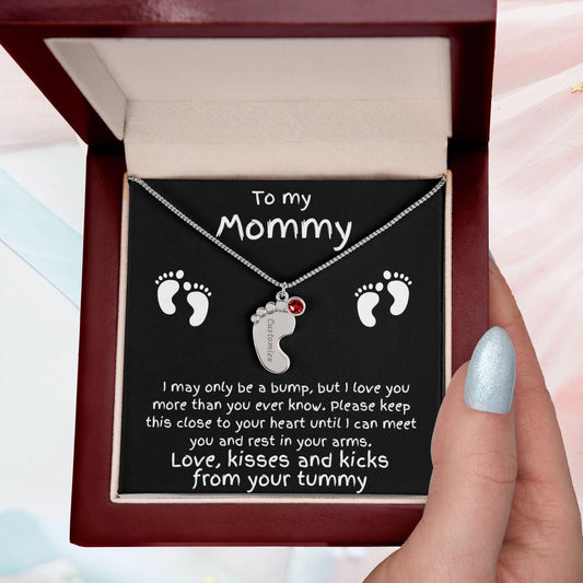 Expectant Mom Gift from the Bump Engraved Baby Feet Birthstone Charm Necklace - Mallard Moon Gift Shop