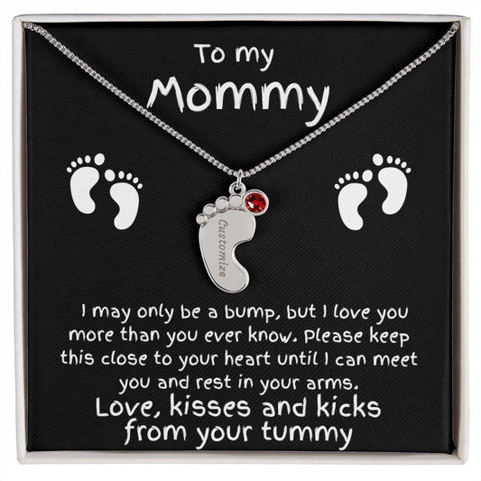 Expectant Mom Gift from the Bump Engraved Baby Feet Birthstone Charm Necklace - Mallard Moon Gift Shop