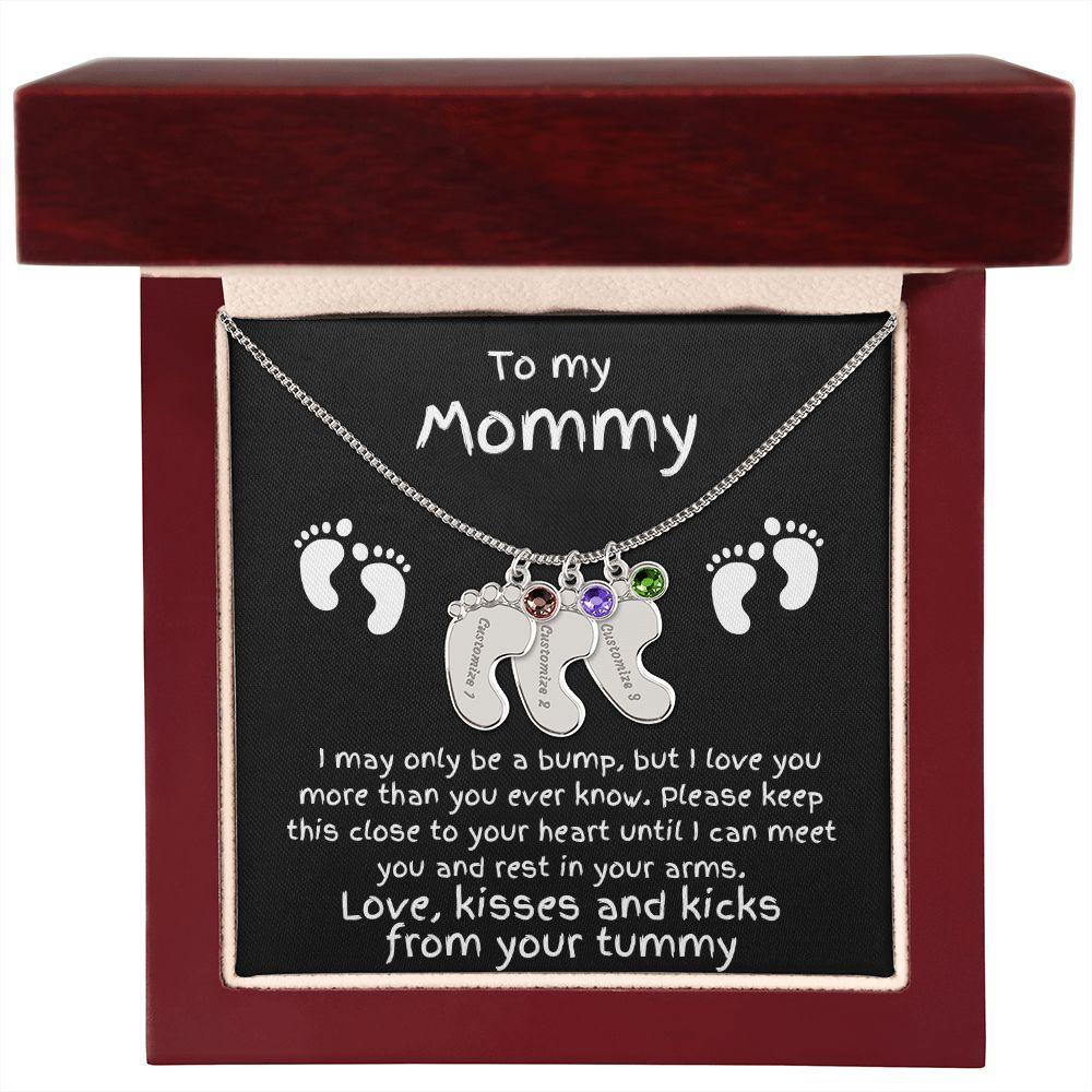 Expectant Mom Gift from the Bump Engraved Baby Feet Birthstone Charm Necklace - Mallard Moon Gift Shop