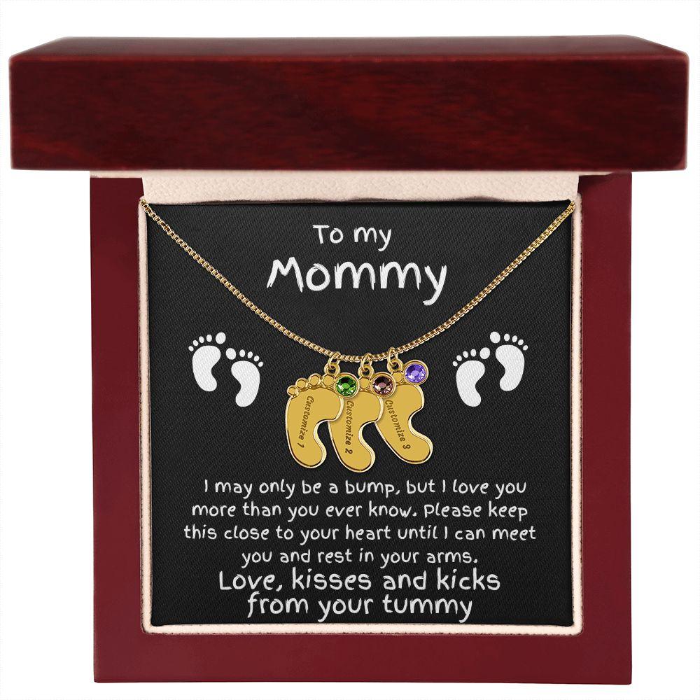 Expectant Mom Gift from the Bump Engraved Baby Feet Birthstone Charm Necklace - Mallard Moon Gift Shop