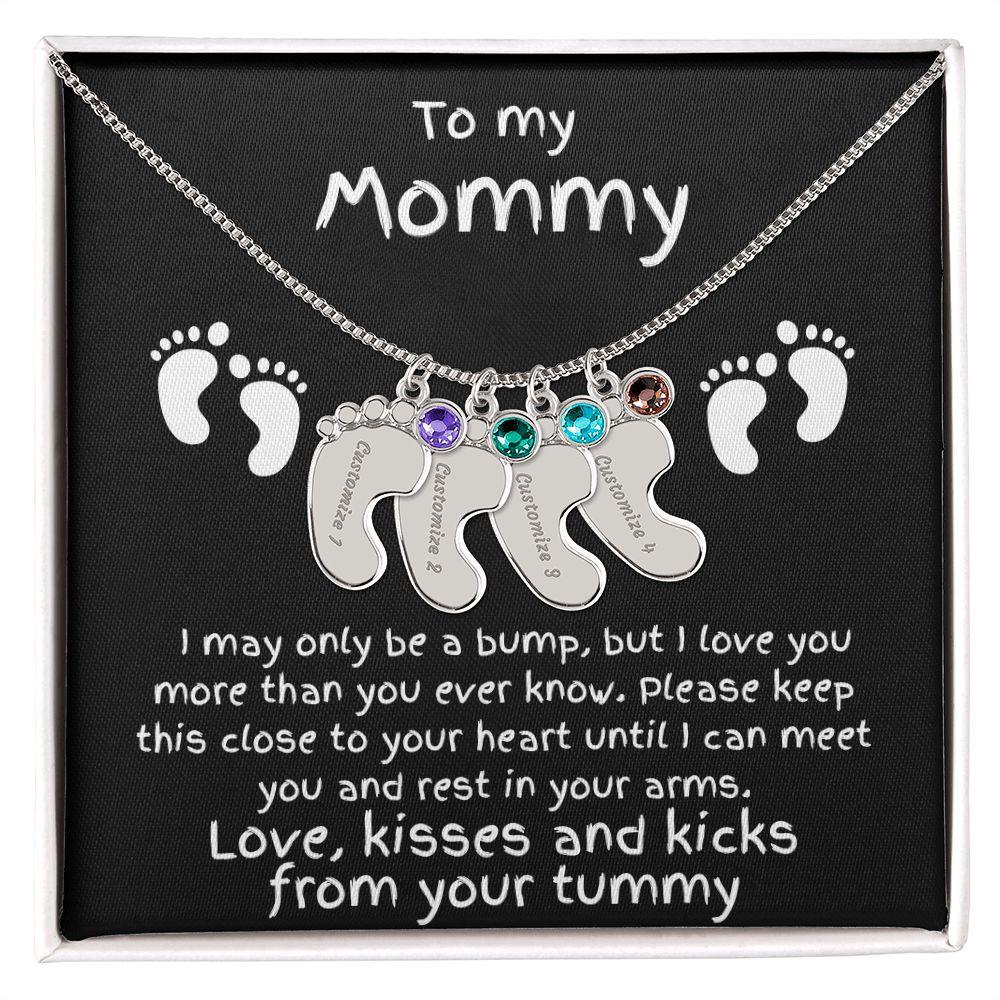 Expectant Mom Gift from the Bump Engraved Baby Feet Birthstone Charm Necklace - Mallard Moon Gift Shop