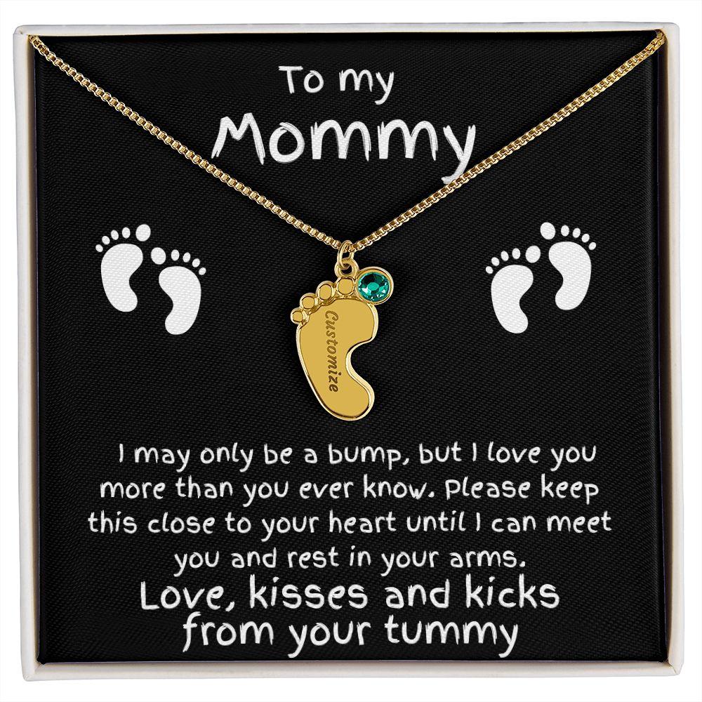 Expectant Mom Gift from the Bump Engraved Baby Feet Birthstone Charm Necklace - Mallard Moon Gift Shop