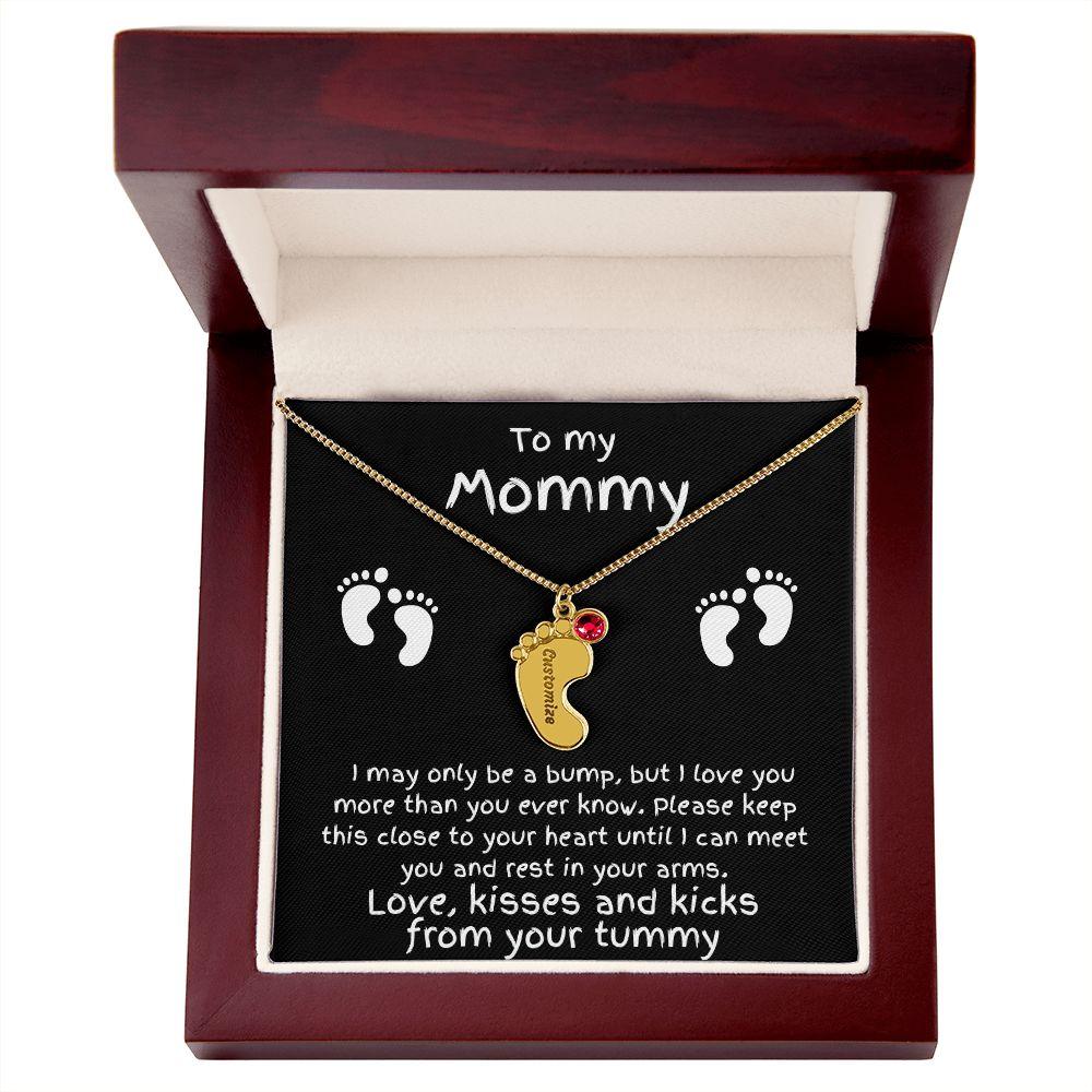 Expectant Mom Gift from the Bump Engraved Baby Feet Birthstone Charm Necklace - Mallard Moon Gift Shop