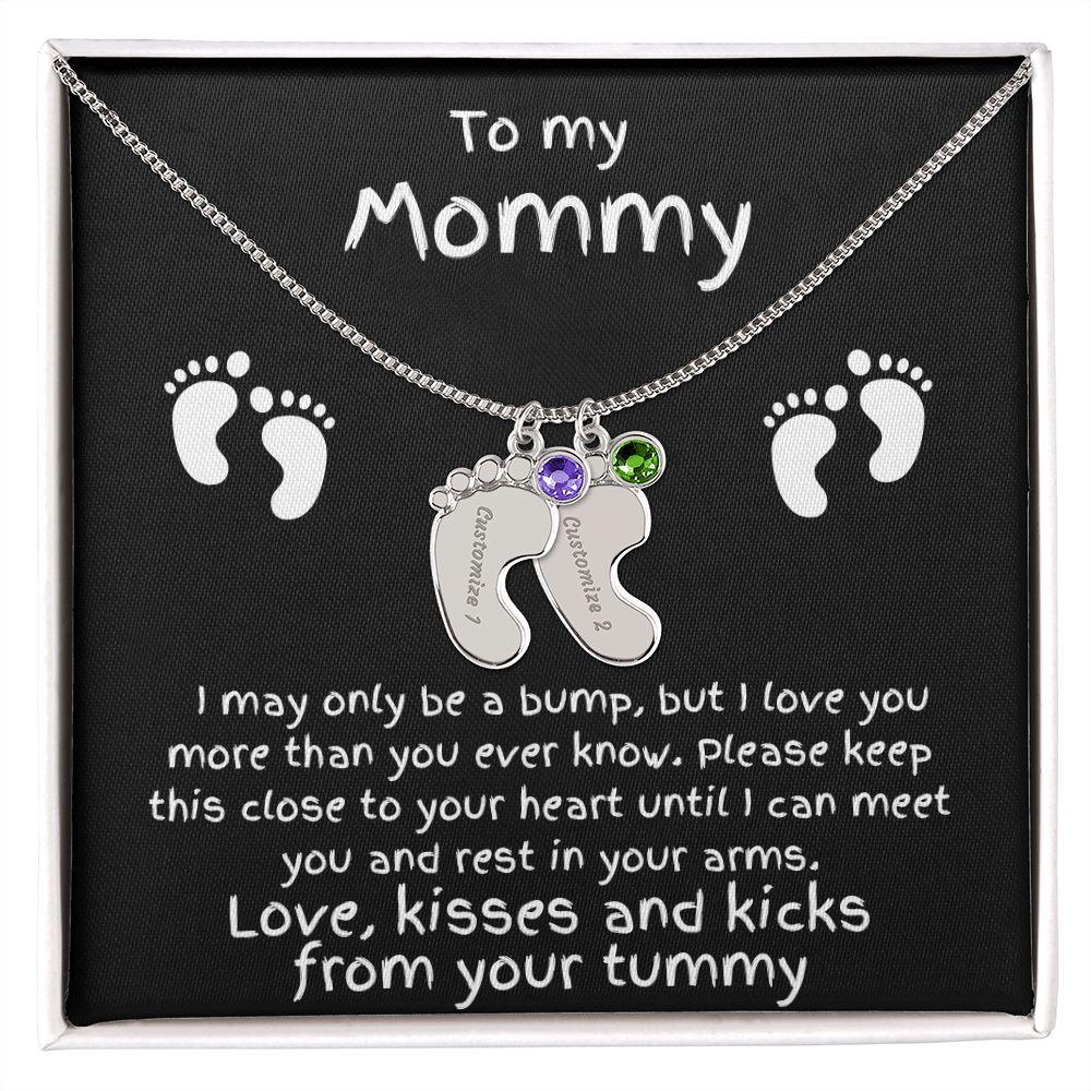 Expectant Mom Gift from the Bump Engraved Baby Feet Birthstone Charm Necklace - Mallard Moon Gift Shop